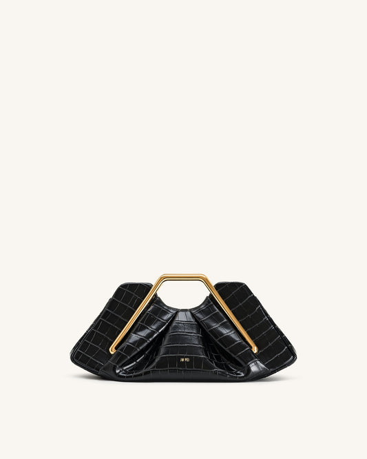 Lila Faux Croc-Effect Metal Frame Clutch - Black | JW PEI