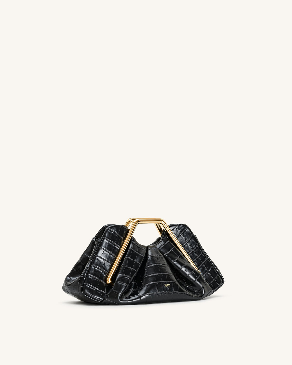 Lila Faux Croc-Effect Metal Frame Clutch - Black | JW PEI