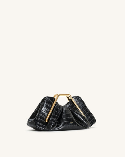 Lila Faux Croc-Effect Metal Frame Clutch - Black | JW PEI
