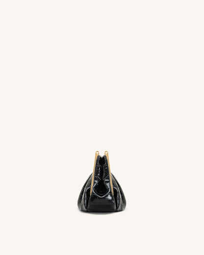 Lila Faux Croc-Effect Metal Frame Clutch - Black | JW PEI