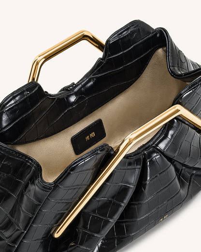 Lila Faux Croc-Effect Metal Frame Clutch - Black | JW PEI