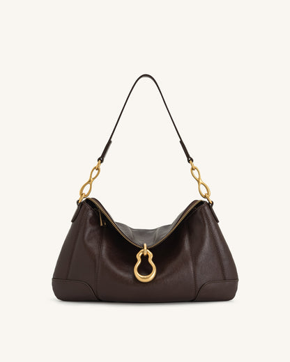 Jayla Metal Pendant Embellished Shoulder Bag - Dark Brown | JW PEI