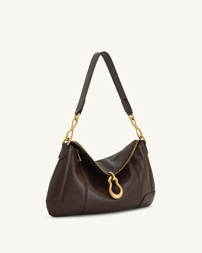 Jayla Metal Pendant Embellished Shoulder Bag - Dark Brown | JW PEI
