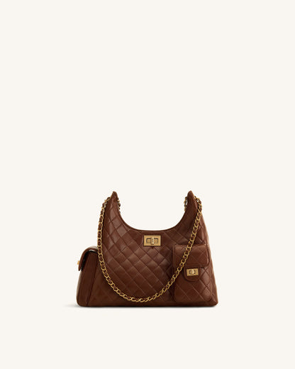 Vivian Quilted Chain Shoulder Bag - Brown | JW PEI