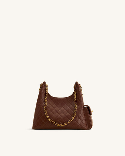 Vivian Quilted Chain Shoulder Bag - Brown | JW PEI