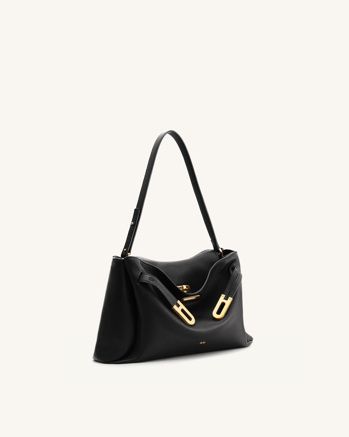 Rhea Pebbled Double Buckle Shoulder Bag - Black | JW PEI