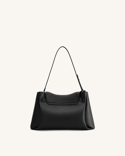 Rhea Pebbled Double Buckle Shoulder Bag - Black | JW PEI