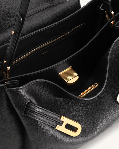Rhea Pebbled Double Buckle Shoulder Bag - Black | JW PEI