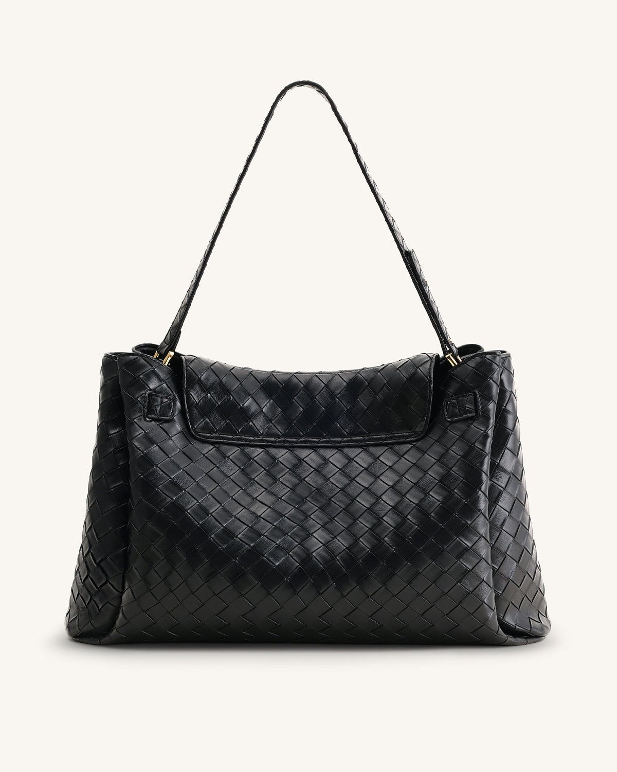 Rhea Large Woven Textured Shoulder Bag - Black | JW PEI