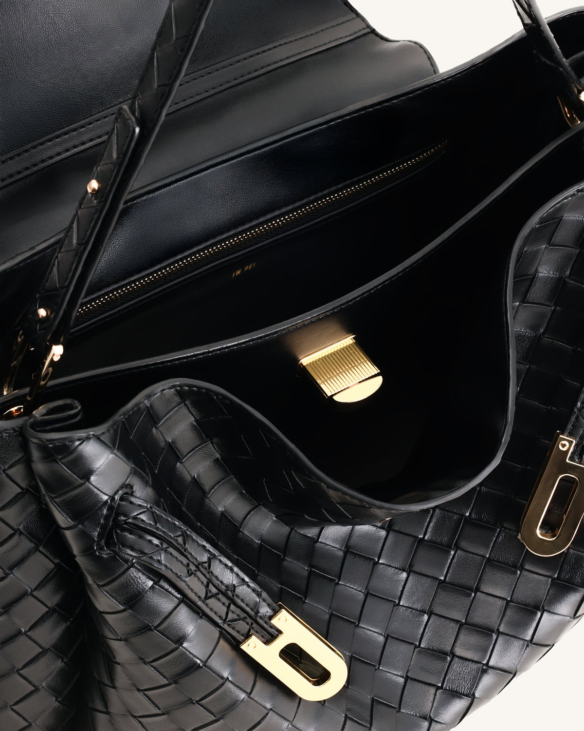 Rhea Large Woven Textured Shoulder Bag - Black | JW PEI