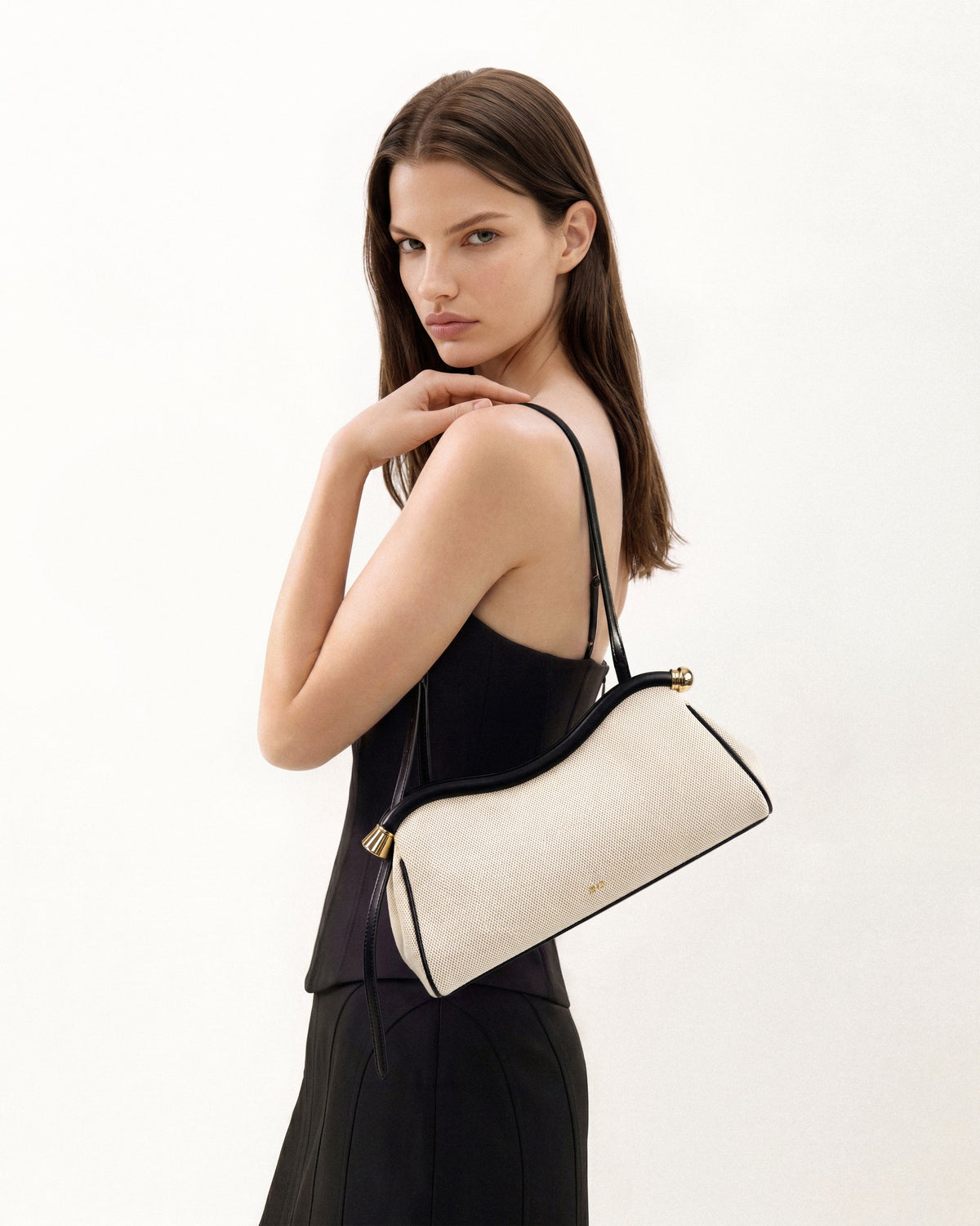 Naomi Curved Shoulder Bag - Black Canvas | JW PEI