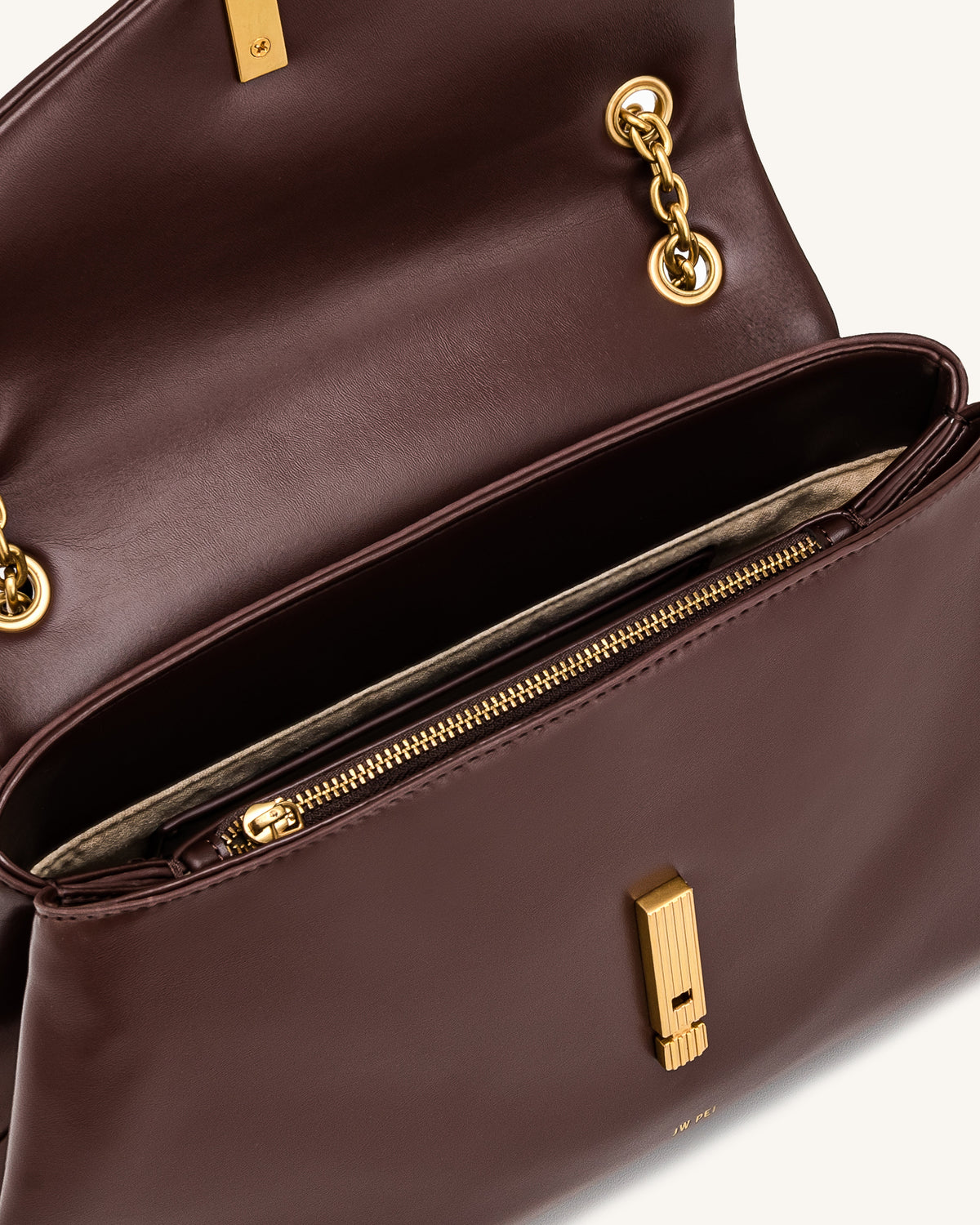 Valerie Chain Flap Shoulder Bag - Dark Brown | JW PEI