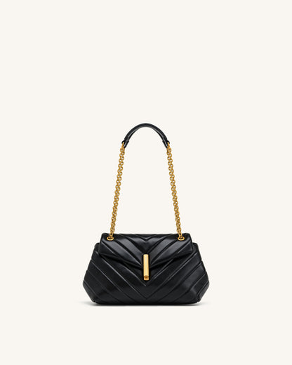 Valerie Quilted Chain Flap Shoulder Bag - Black | JW PEI