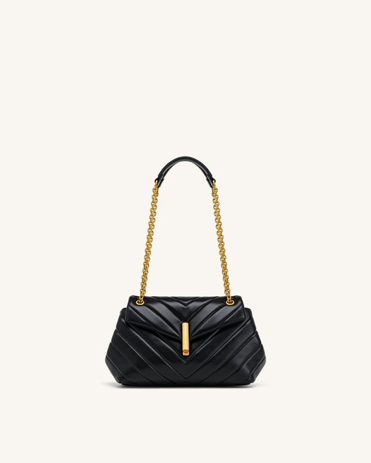 Valerie Quilted Chain Flap Shoulder Bag - Black | JW PEI