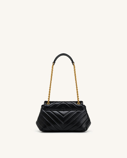 Valerie Quilted Chain Flap Shoulder Bag - Black | JW PEI
