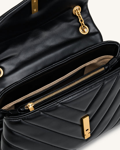 Valerie Quilted Chain Flap Shoulder Bag - Black | JW PEI