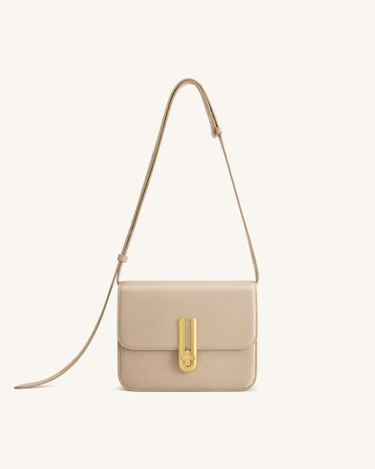 Evania Lock Pebbled Shoulder Bag - Khaki | JW PEI