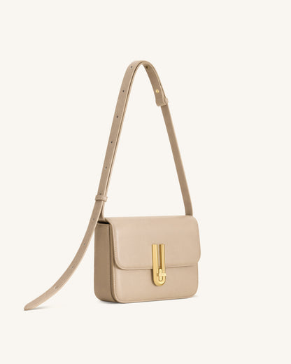 Evania Lock Pebbled Shoulder Bag - Khaki | JW PEI