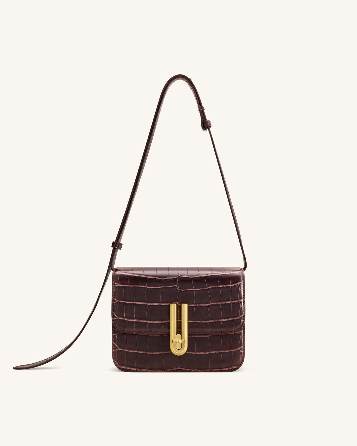 Evania Lock Shoulder Bag - Burgundy Croc | JW PEI