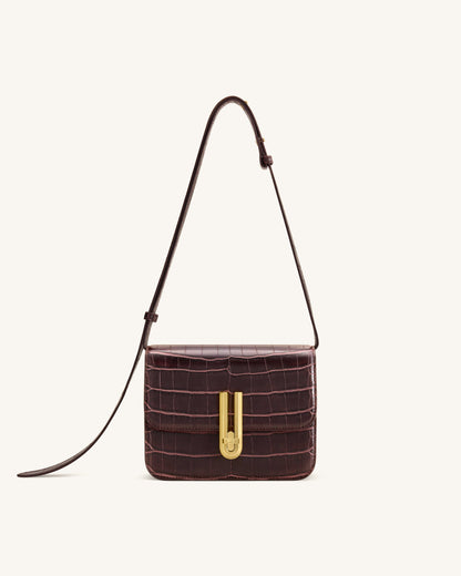 Evania Lock Shoulder Bag - Burgundy Croc | JW PEI