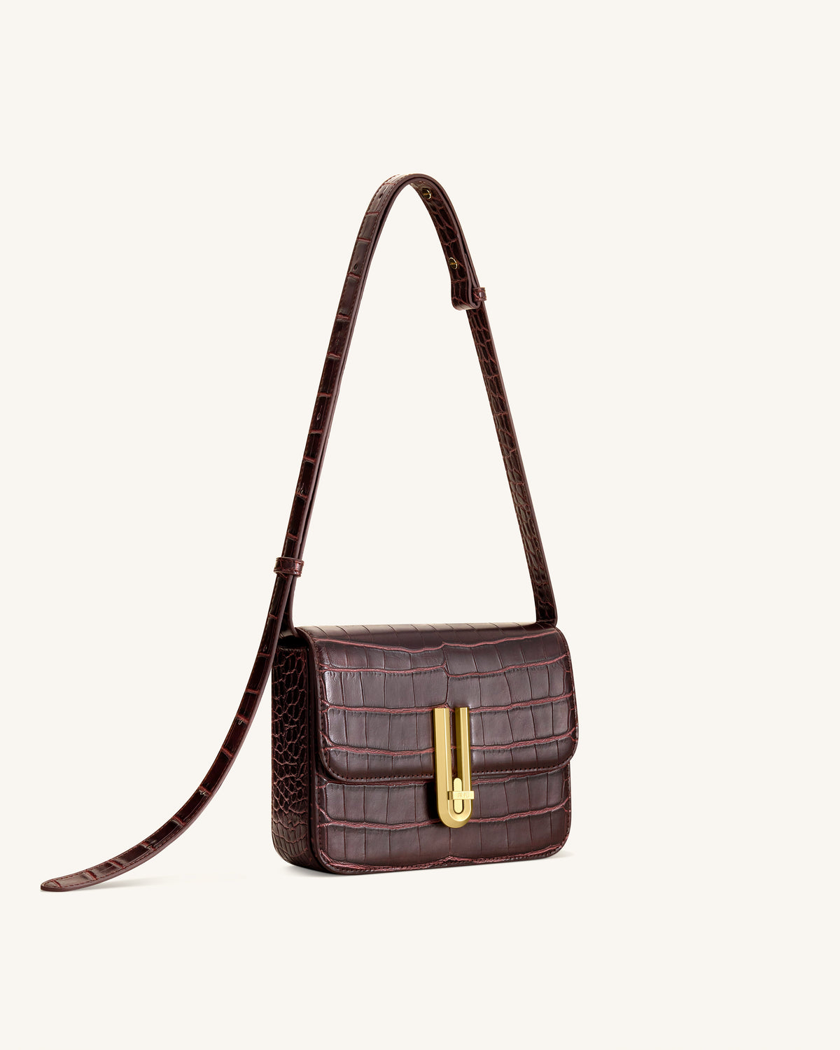 Evania Lock Shoulder Bag - Burgundy Croc | JW PEI