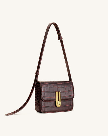 Evania Lock Shoulder Bag - Burgundy Croc | JW PEI