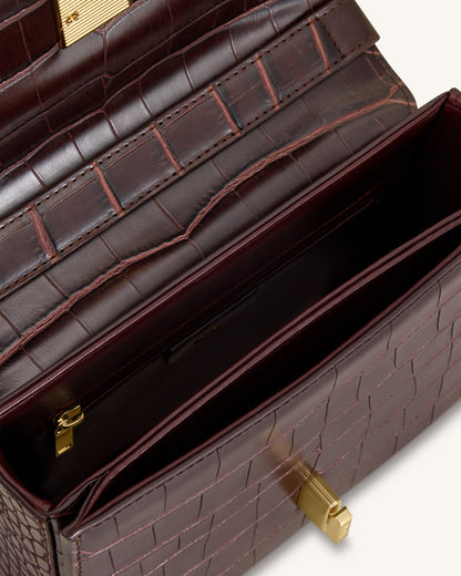 Evania Lock Shoulder Bag - Burgundy Croc | JW PEI