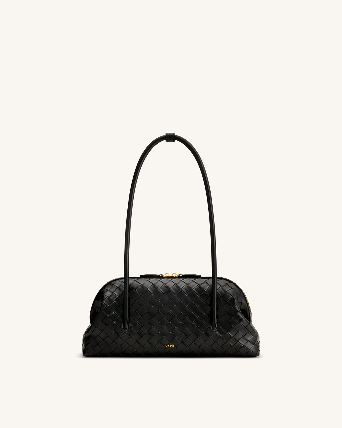 Aveline Woven Textured Shoulder Bag - Black | JW PEI