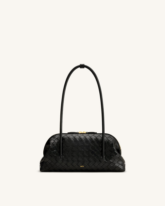 Aveline Woven Textured Shoulder Bag - Black | JW PEI