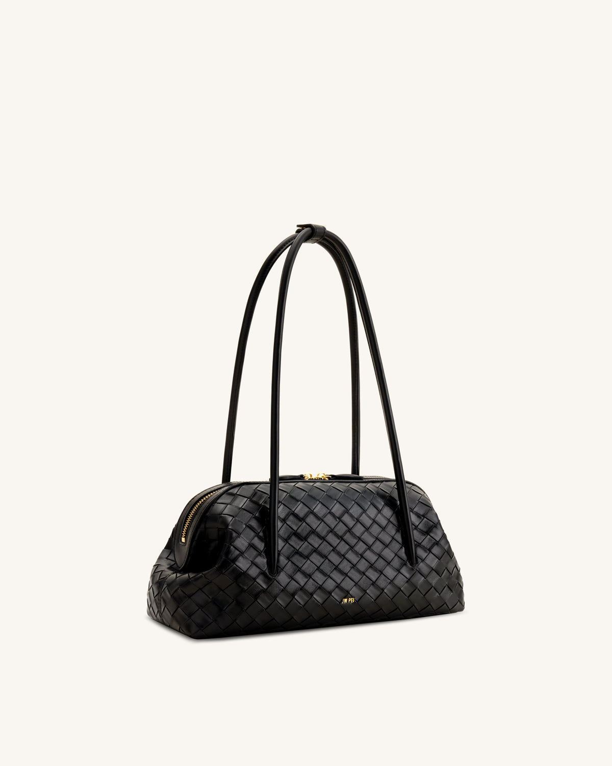 Aveline Woven Textured Shoulder Bag - Black | JW PEI