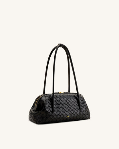 Aveline Woven Textured Shoulder Bag - Black | JW PEI