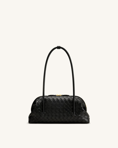 Aveline Woven Textured Shoulder Bag - Black | JW PEI