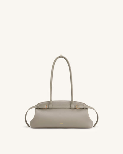 Arden Pebbled Belt Detail East-West Shoulder Bag - Taupe | JW PEI