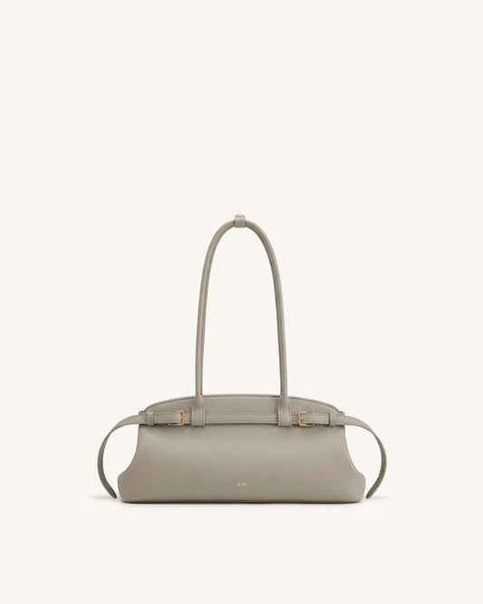 Arden Pebbled Belt Detail East-West Shoulder Bag - Taupe | JW PEI