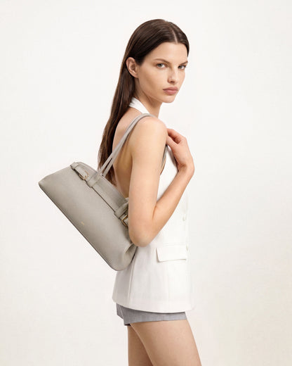 Arden Pebbled Belt Detail East-West Shoulder Bag - Taupe | JW PEI
