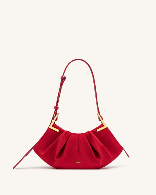 Amelia Faux Suede Pleated Shoulder Bag - Red | JW PEI