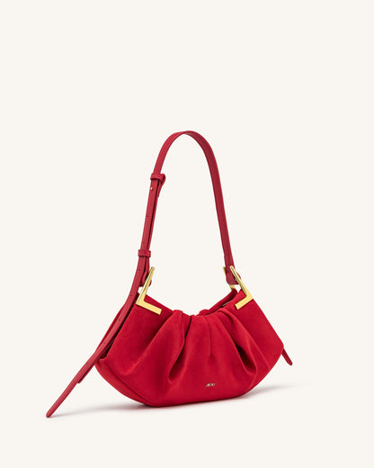 Amelia Faux Suede Pleated Shoulder Bag - Red | JW PEI