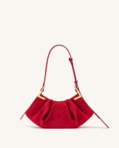 Amelia Faux Suede Pleated Shoulder Bag - Red | JW PEI