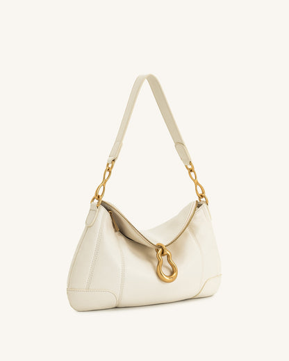 Jayla Metal Pendant Embellished Shoulder Bag - White | JW PEI