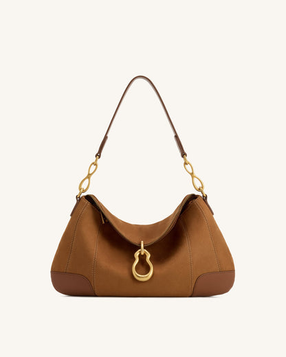 Jayla Faux Suede Metal Pendant Embellished Shoulder Bag - Brown | JW PEI
