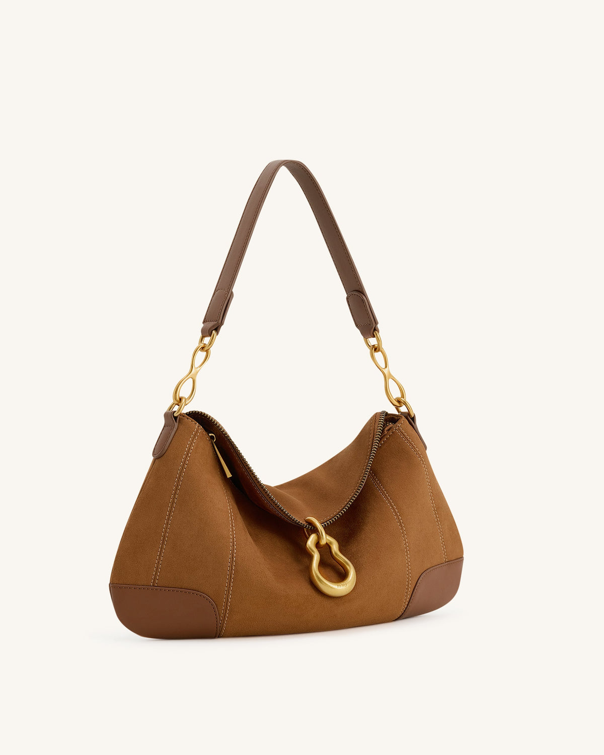 Jayla Faux Suede Metal Pendant Embellished Shoulder Bag - Brown | JW PEI