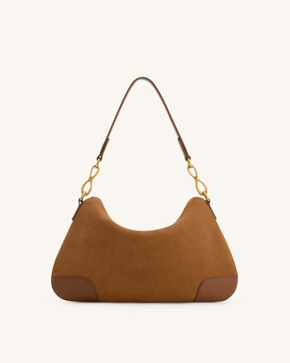 Jayla Faux Suede Metal Pendant Embellished Shoulder Bag - Brown | JW PEI