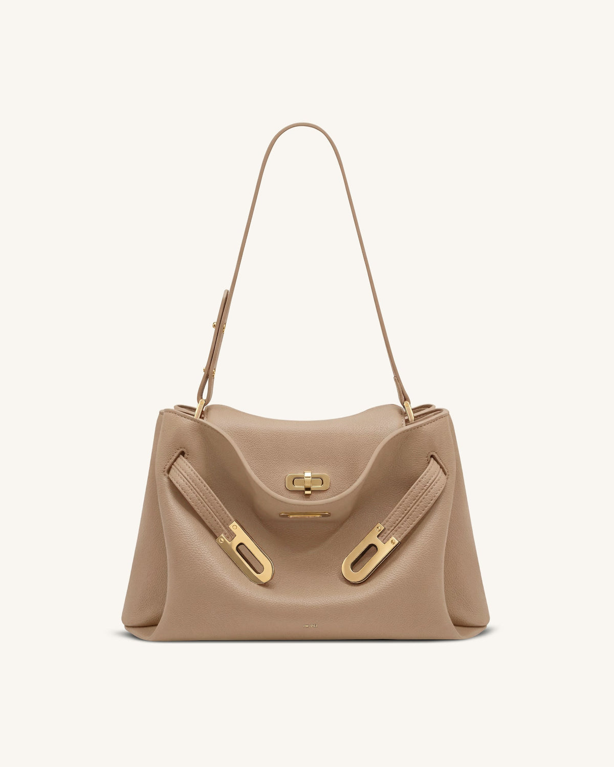 Rhea Pebbled Double Buckle Shoulder Bag - Khaki | JW PEI