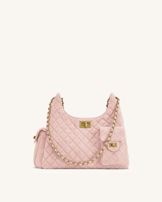 Vivian Faux Suede Quilted Shoulder Bag - Pink | JW PEI