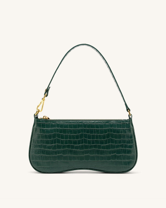 Eva Shoulder Handbag - Dark Green Croc | JW PEI
