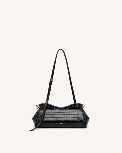 Naomi Curved Shoulder Bag - Black Croc | JW PEI