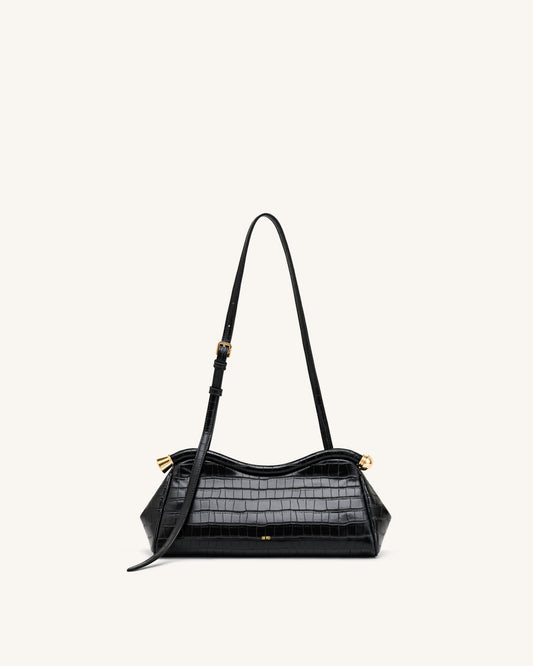 Naomi Curved Shoulder Bag - Black Croc | JW PEI
