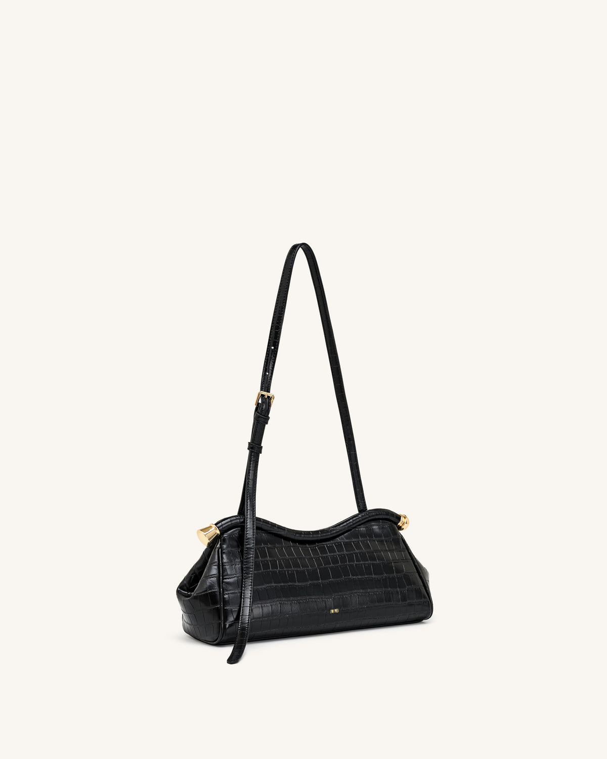 Naomi Curved Shoulder Bag - Black Croc | JW PEI