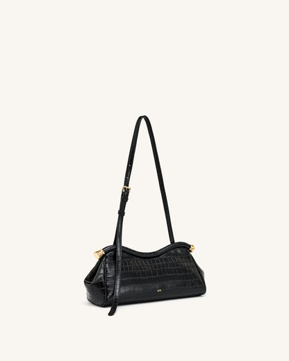 Naomi Curved Shoulder Bag - Black Croc | JW PEI