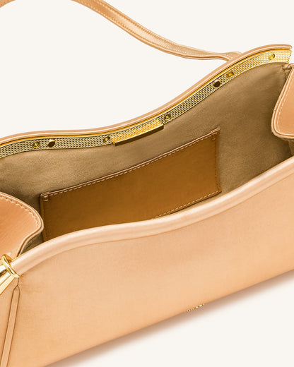 Naomi Satin Curved Shoulder Bag - Champagne Gold | JW PEI